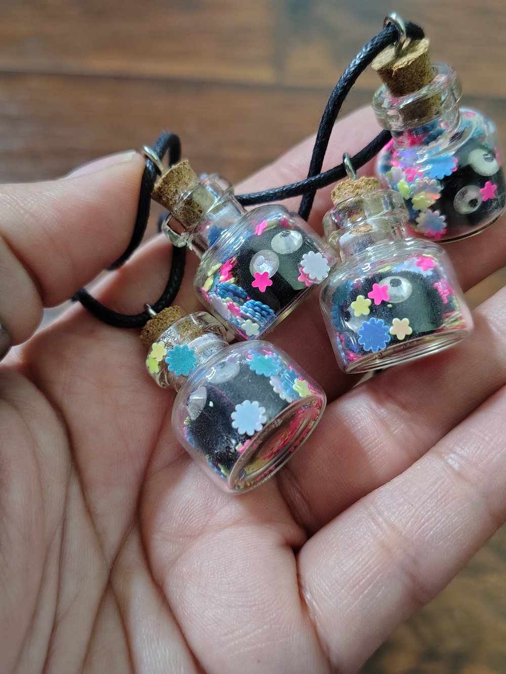 Handmade studio Ghibli soot sprite in a jar necklace bundle of 4